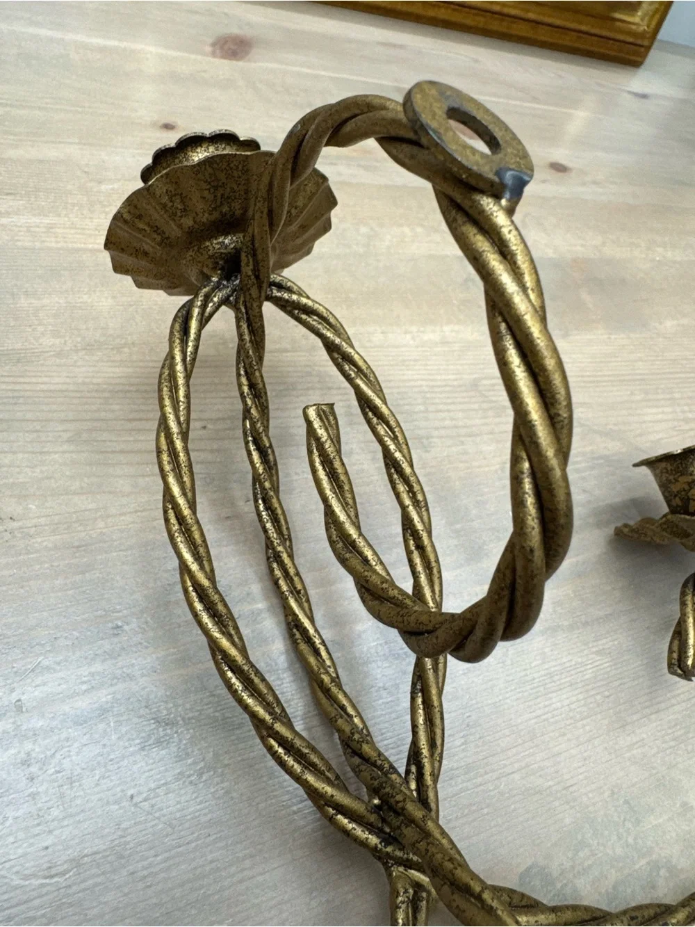 Vintage 1960s Hollywood Regency gold tone metal wall mount candelabra - set of 2